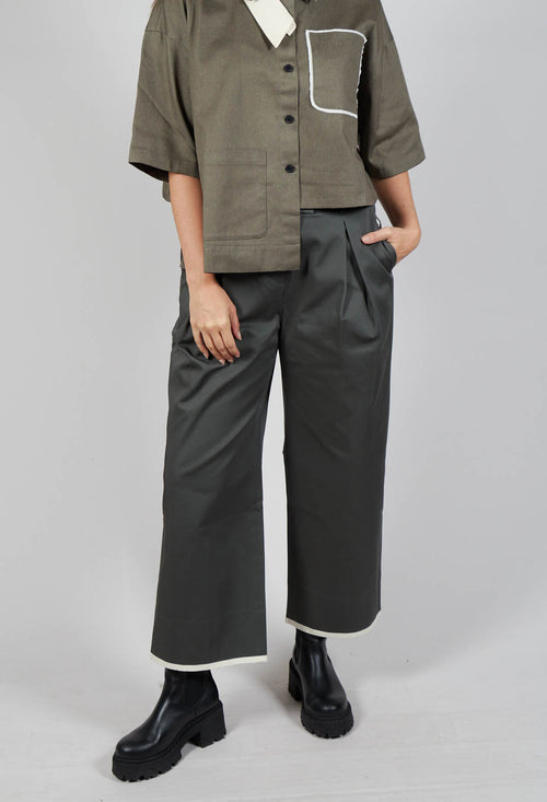 Contrast Hem Cotton Trousers in Grey