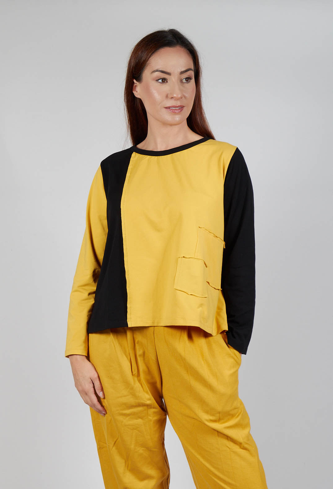 Contrast Long Sleeve Top in Yellow and Black