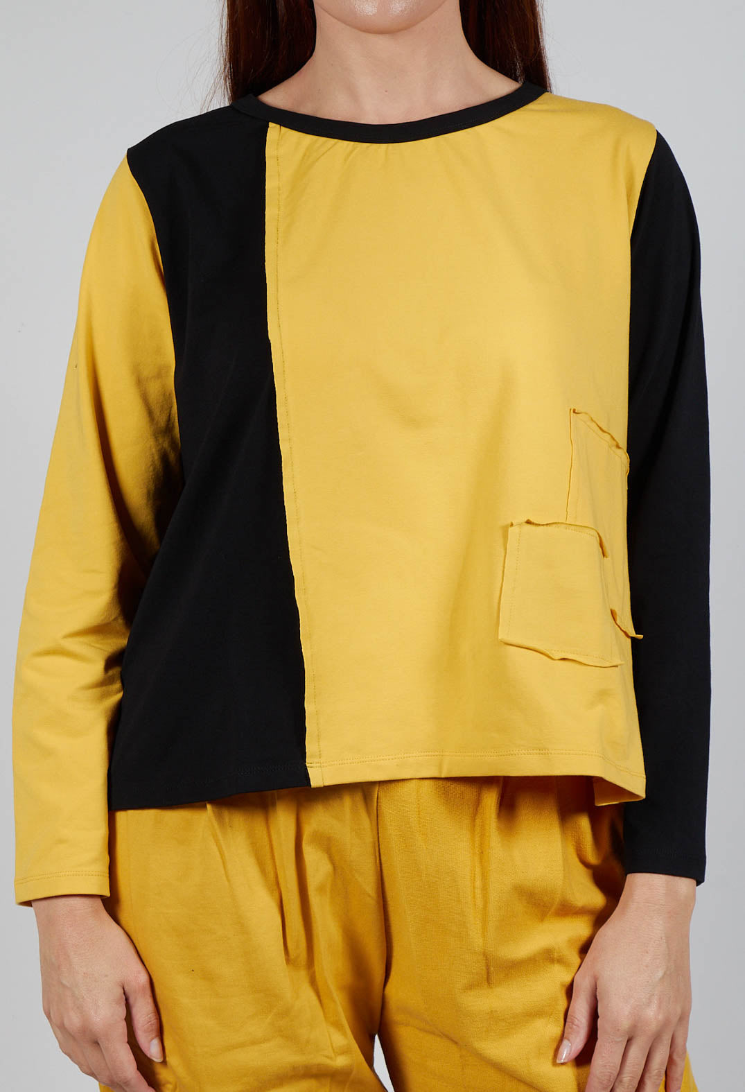 Contrast Long Sleeve Top in Yellow and Black