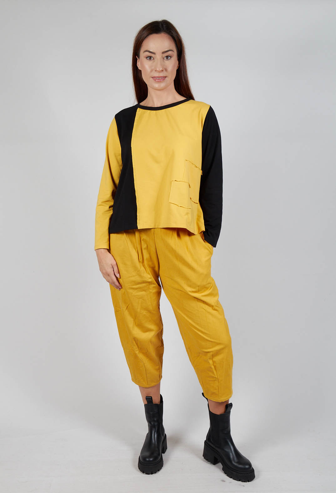 Contrast Long Sleeve Top in Yellow and Black