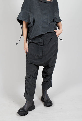 Corduroy Drop Crotch Trousers in Coal Cloud