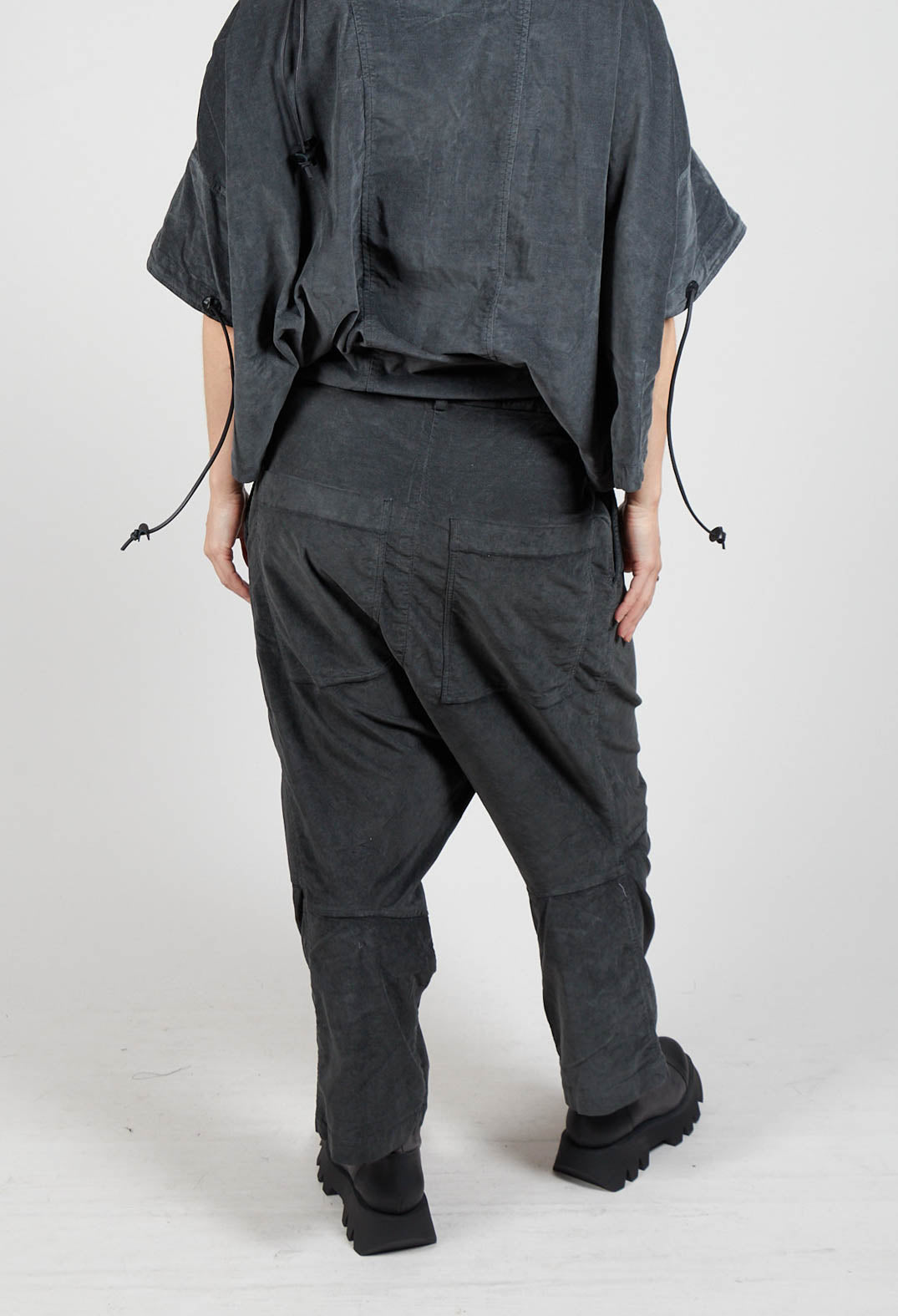 Corduroy Drop Crotch Trousers in Coal Cloud