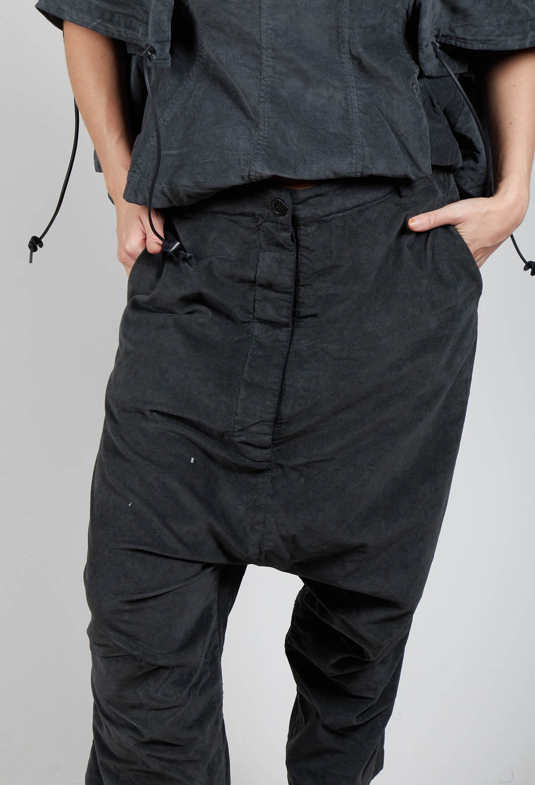 Corduroy Drop Crotch Trousers in Coal Cloud