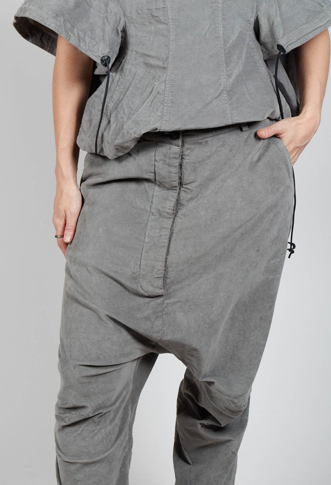 Corduroy Drop Crotch Trousers in Pencil Cloud