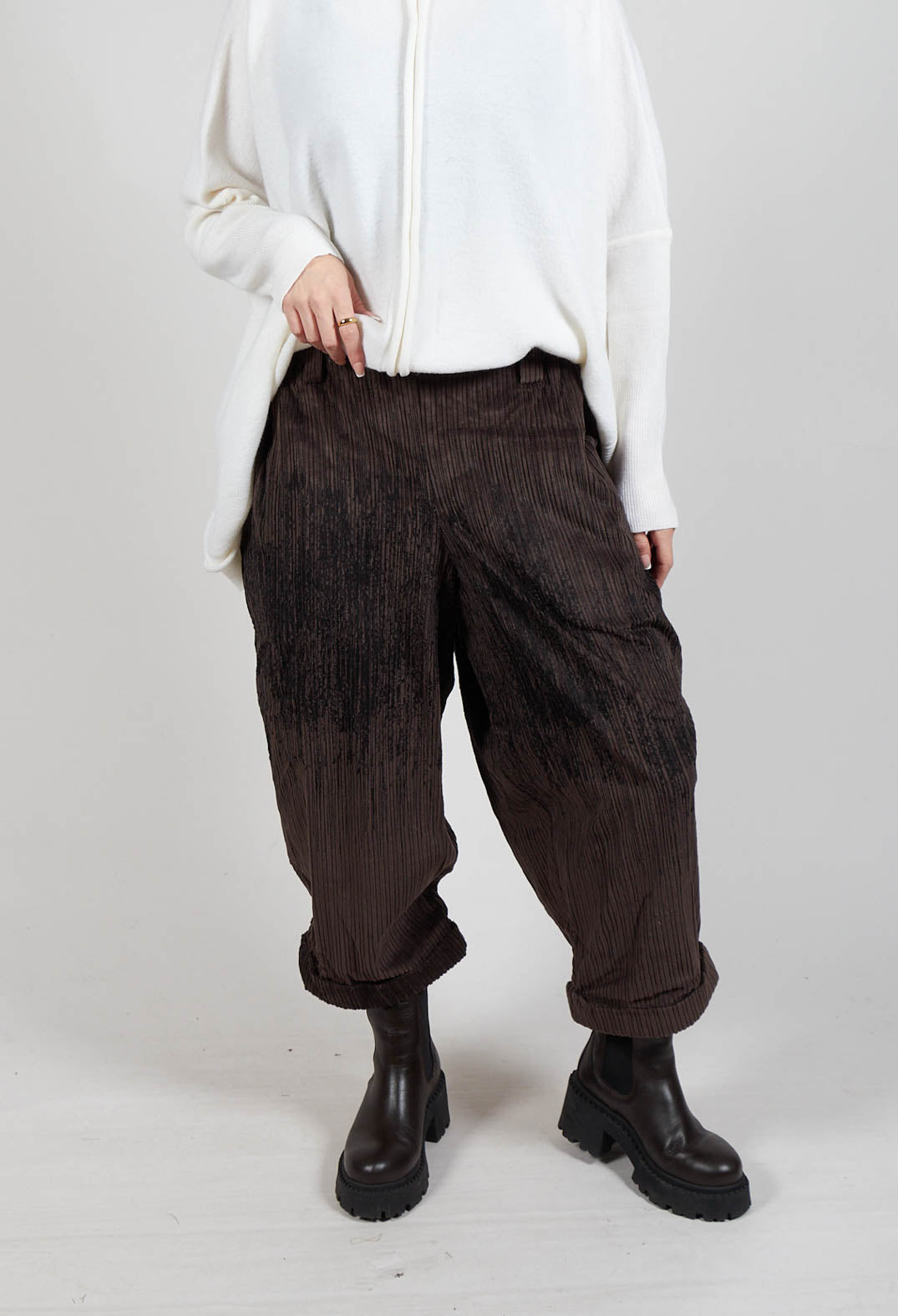 Corduroy Style Trousers in Dark Brown