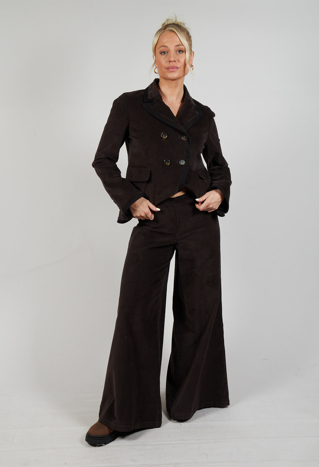 Cotton Bell Bottom Trousers in Brown