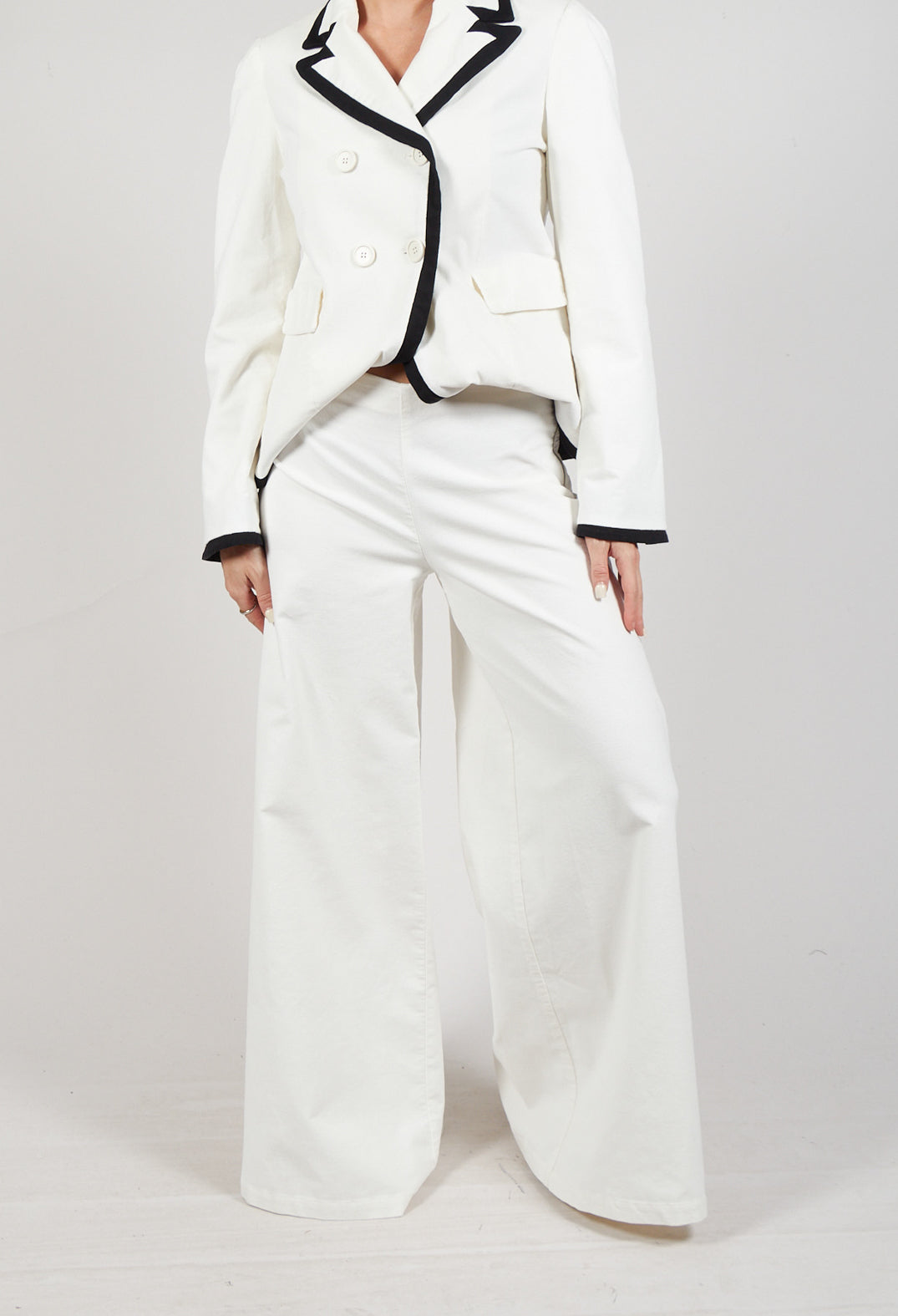 Cotton Bell Bottom Trousers in Cream