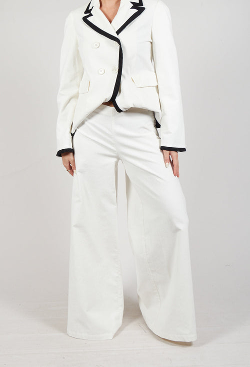 Cotton Bell Bottom Trousers in Cream