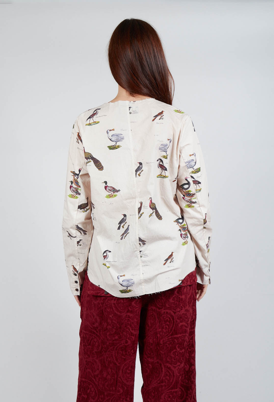 Cotton Button Up Blouse in Bird