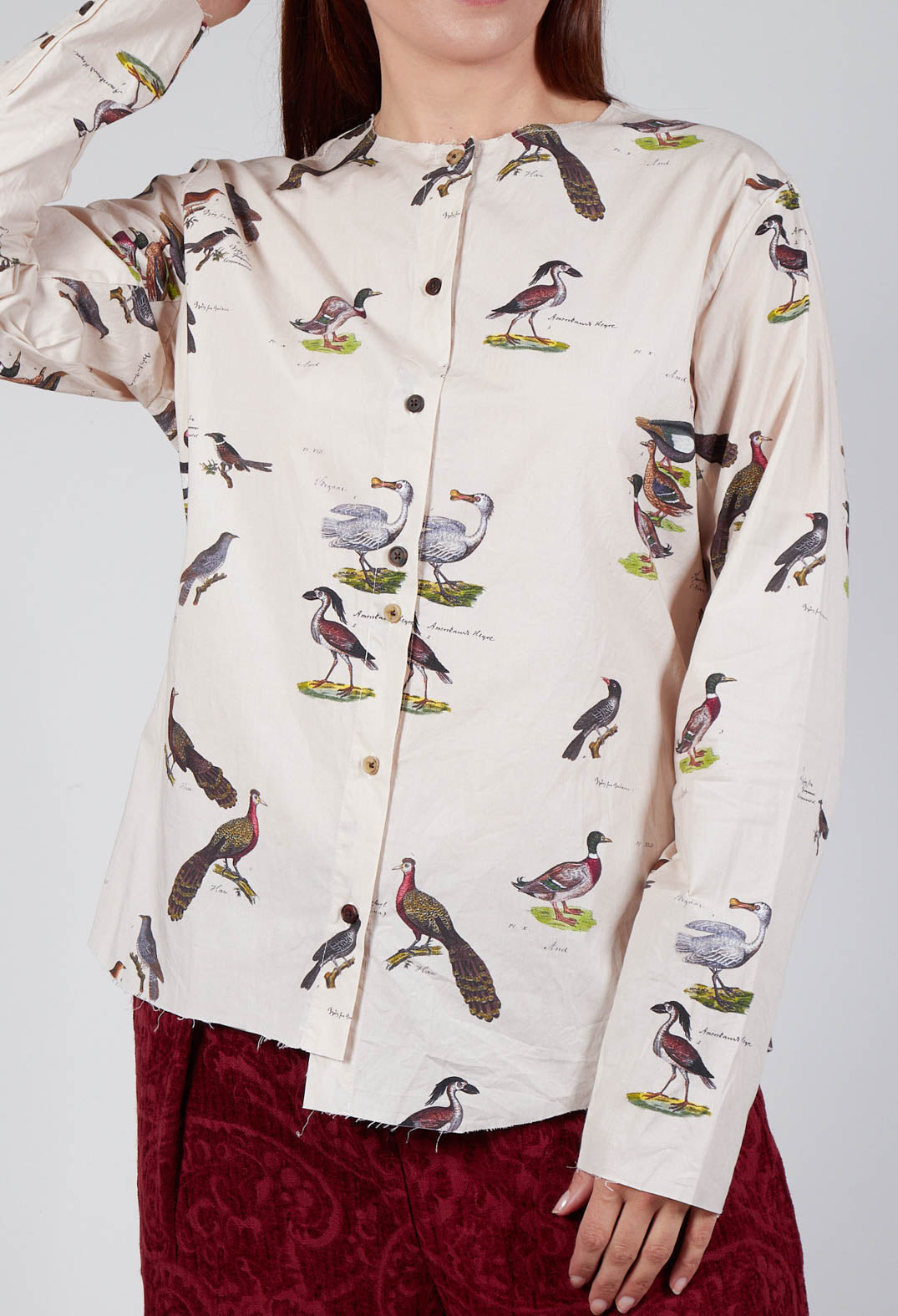 Cotton Button Up Blouse in Bird