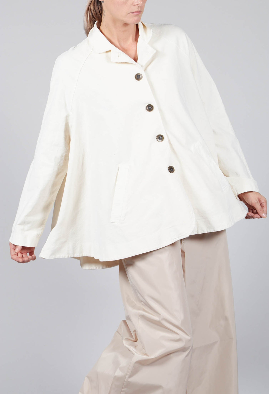 Cotton Flare Button Coat in Butter