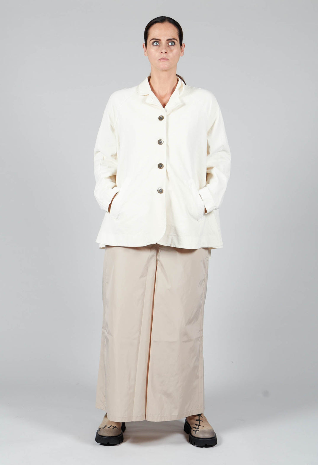 Cotton Flare Button Coat in Butter