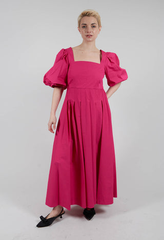 Cotton Poplin Pleated Dress in Party Punch