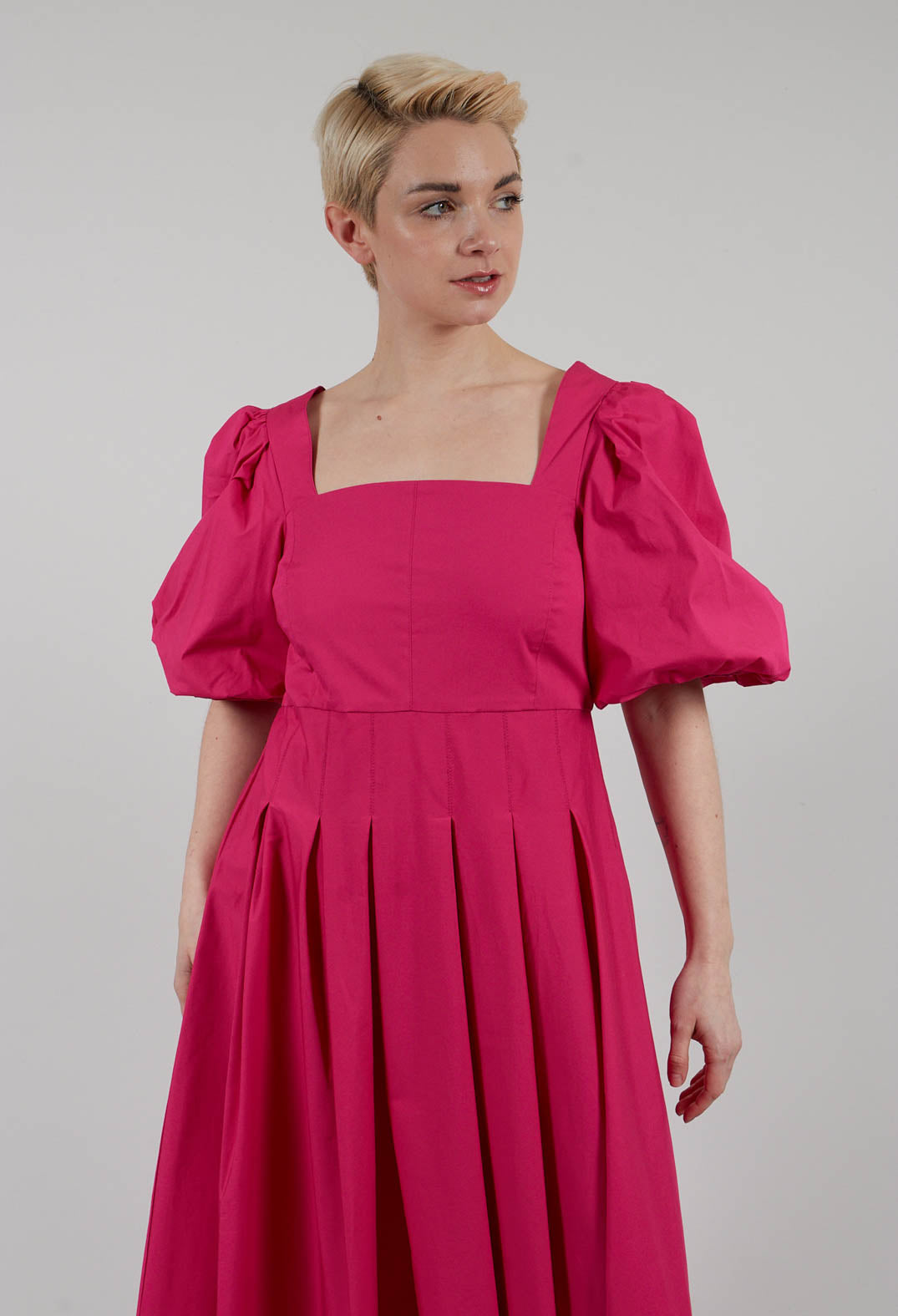 Cotton Poplin Pleated Dress in Party Punch