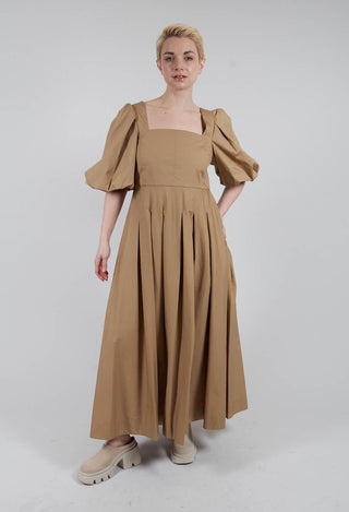 Cotton Poplin Pleated Dress in Veradero