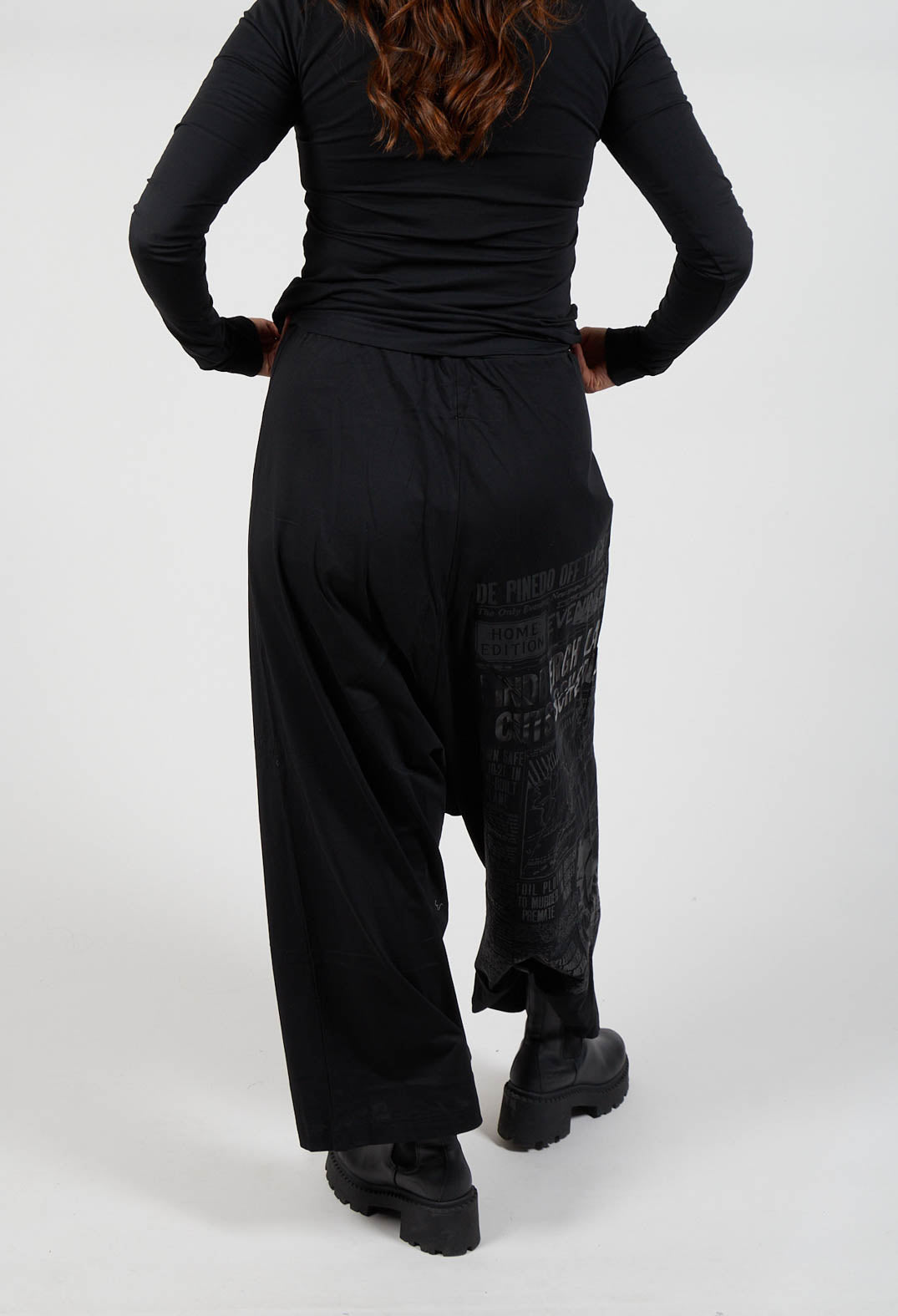 Cotton Wide Leg Trousers in Black Print