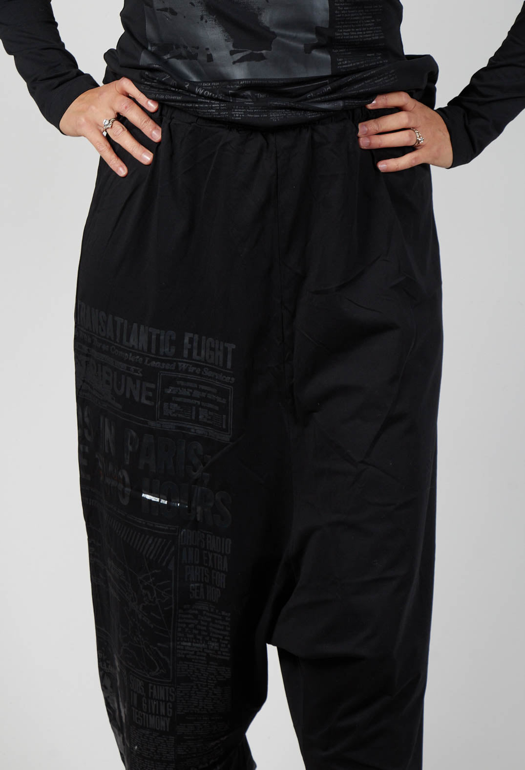 Cotton Wide Leg Trousers in Black Print