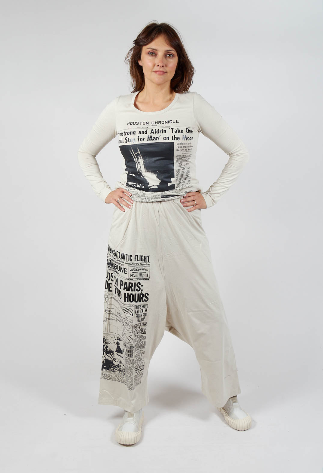 Cotton Wide Leg Trousers in Eraser Print