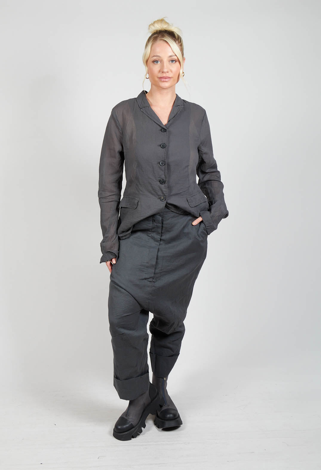 Creased Effect Trousers in Coal Cloud Stiff