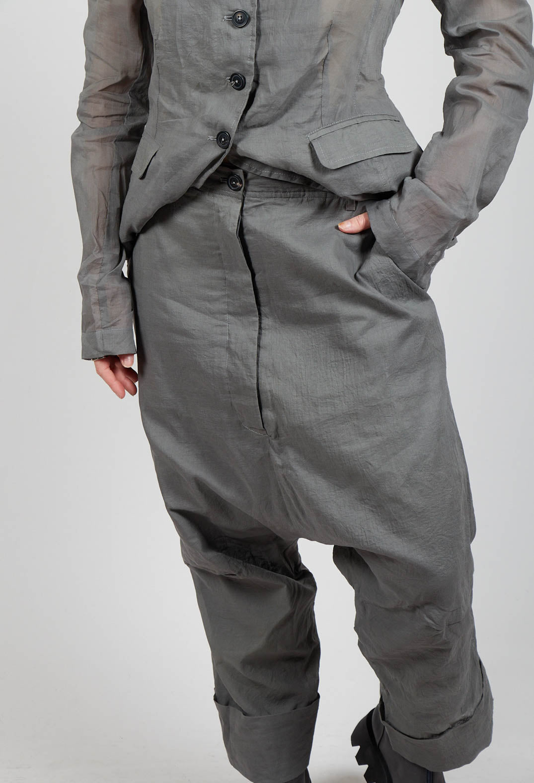 Creased Effect Trousers in Pencil Cloud Stiff