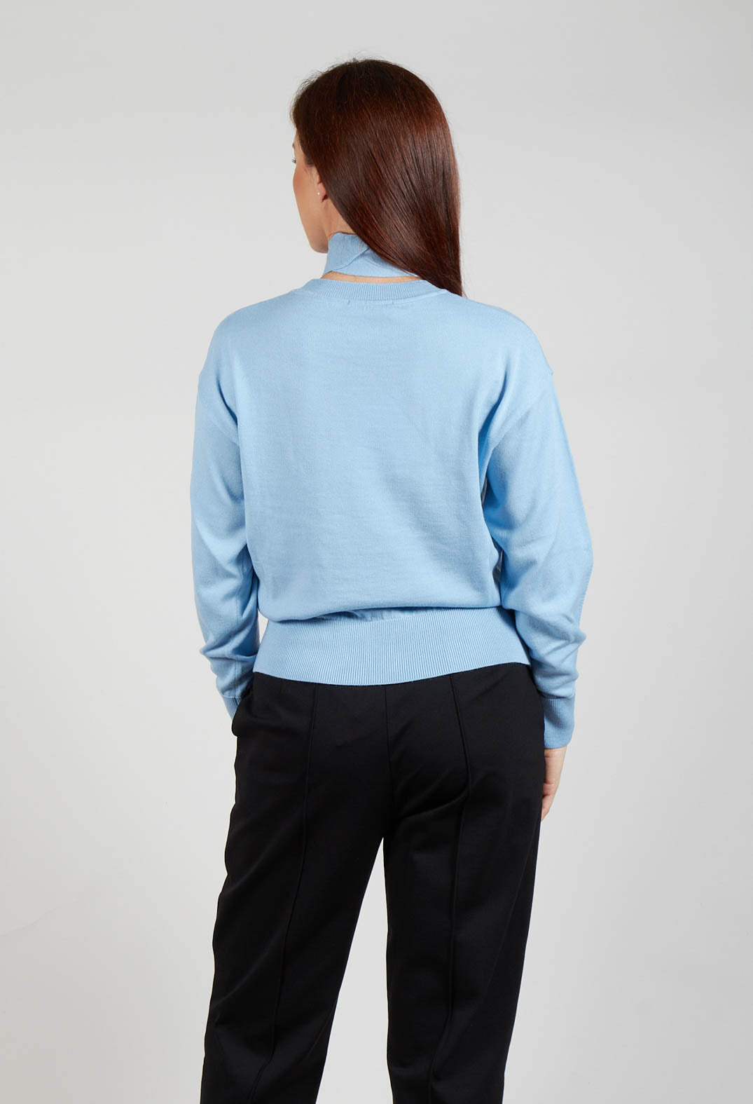 Crew Neck Jumper with Tie Neck in Breeze