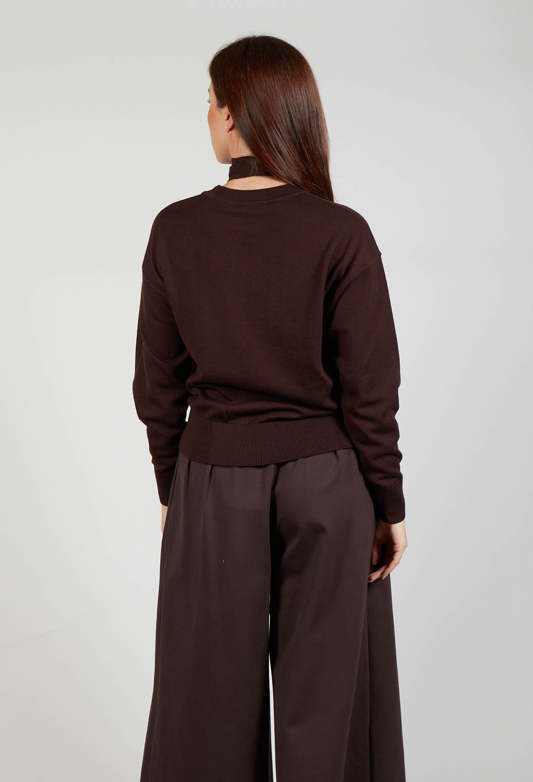 Crew Neck Jumper with Tie Neck in Java