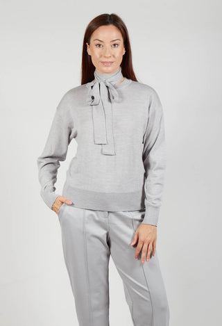 Crew Neck Jumper with Tie Neck in Perla