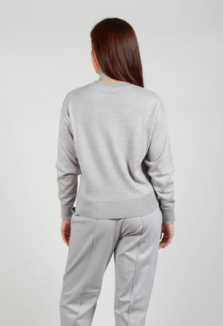 Crew Neck Jumper with Tie Neck in Perla