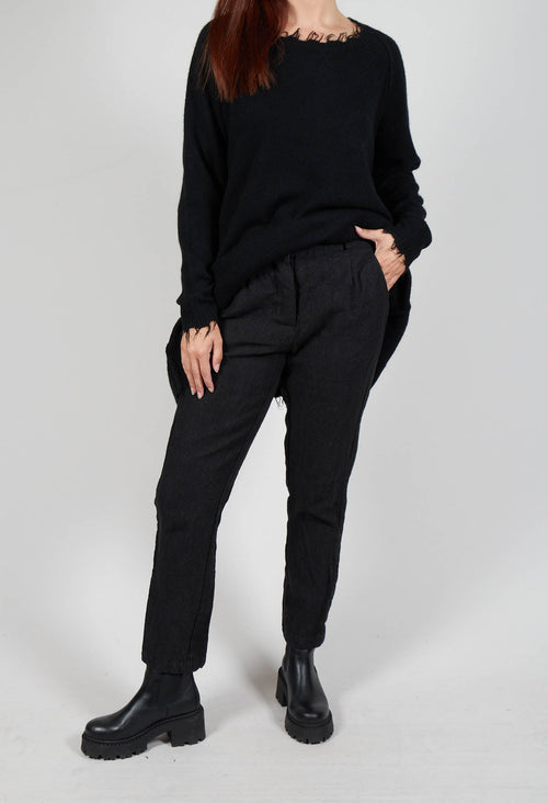 Crinkle Effect Trousers in Black Mel