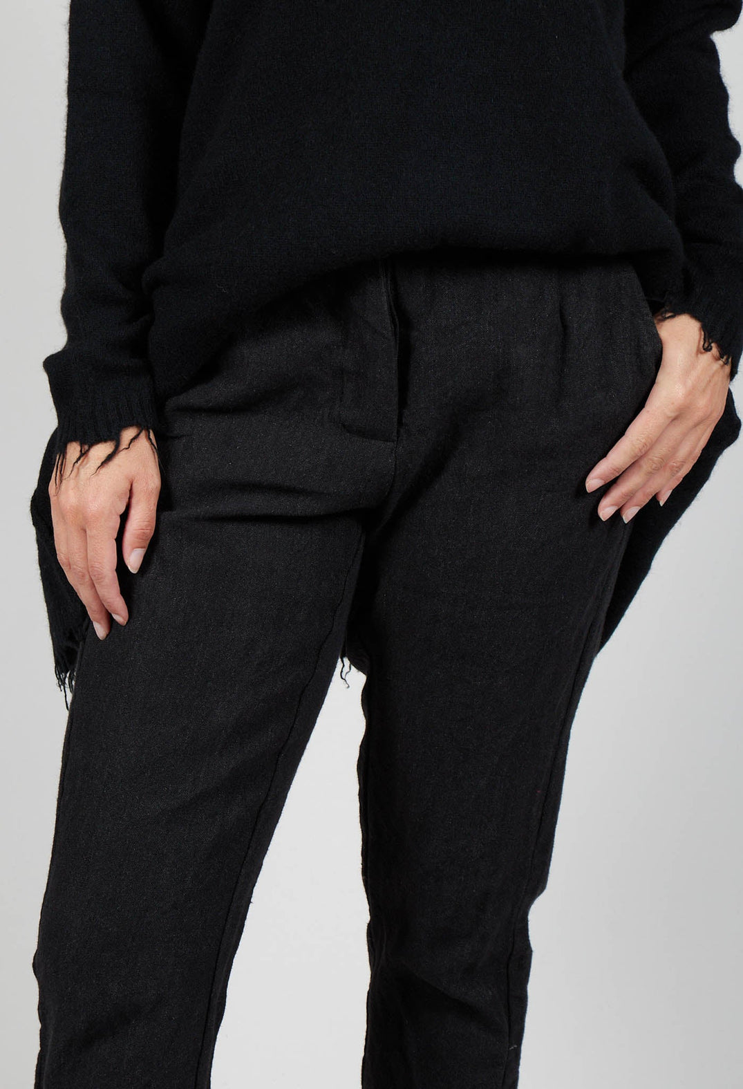 Crinkle Effect Trousers in Black Mel