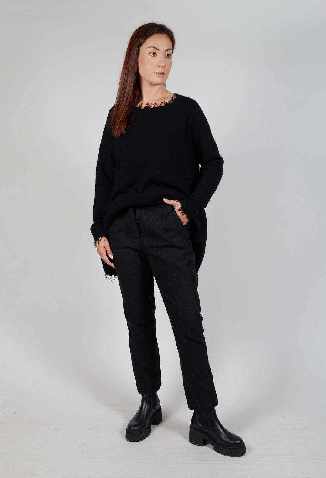 Crinkle Effect Trousers in Black Mel