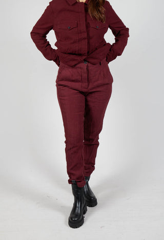 Crinkle Effect Trousers in Merlot Mel