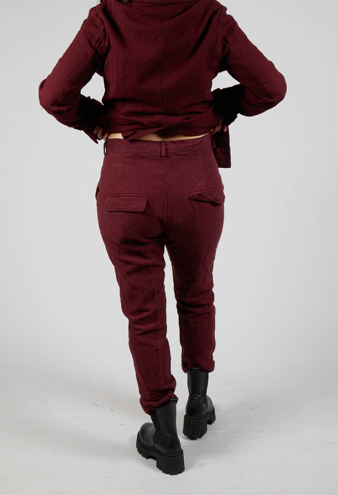 Crinkle Effect Trousers in Merlot Mel