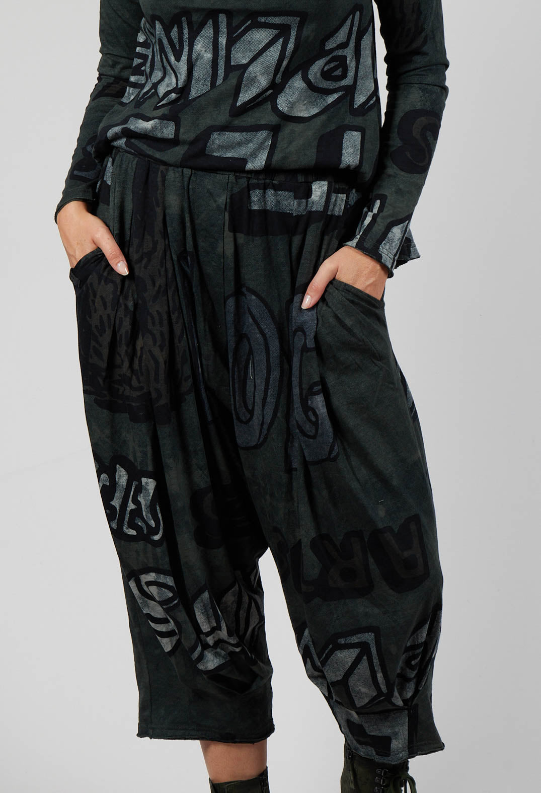 Cropped Drop Crotch Joggers in Camp Print