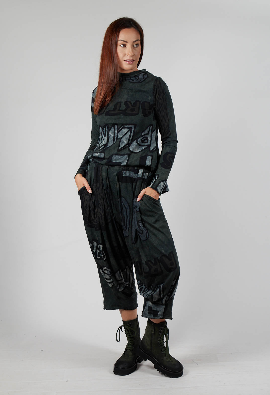 Cropped Drop Crotch Joggers in Camp Print