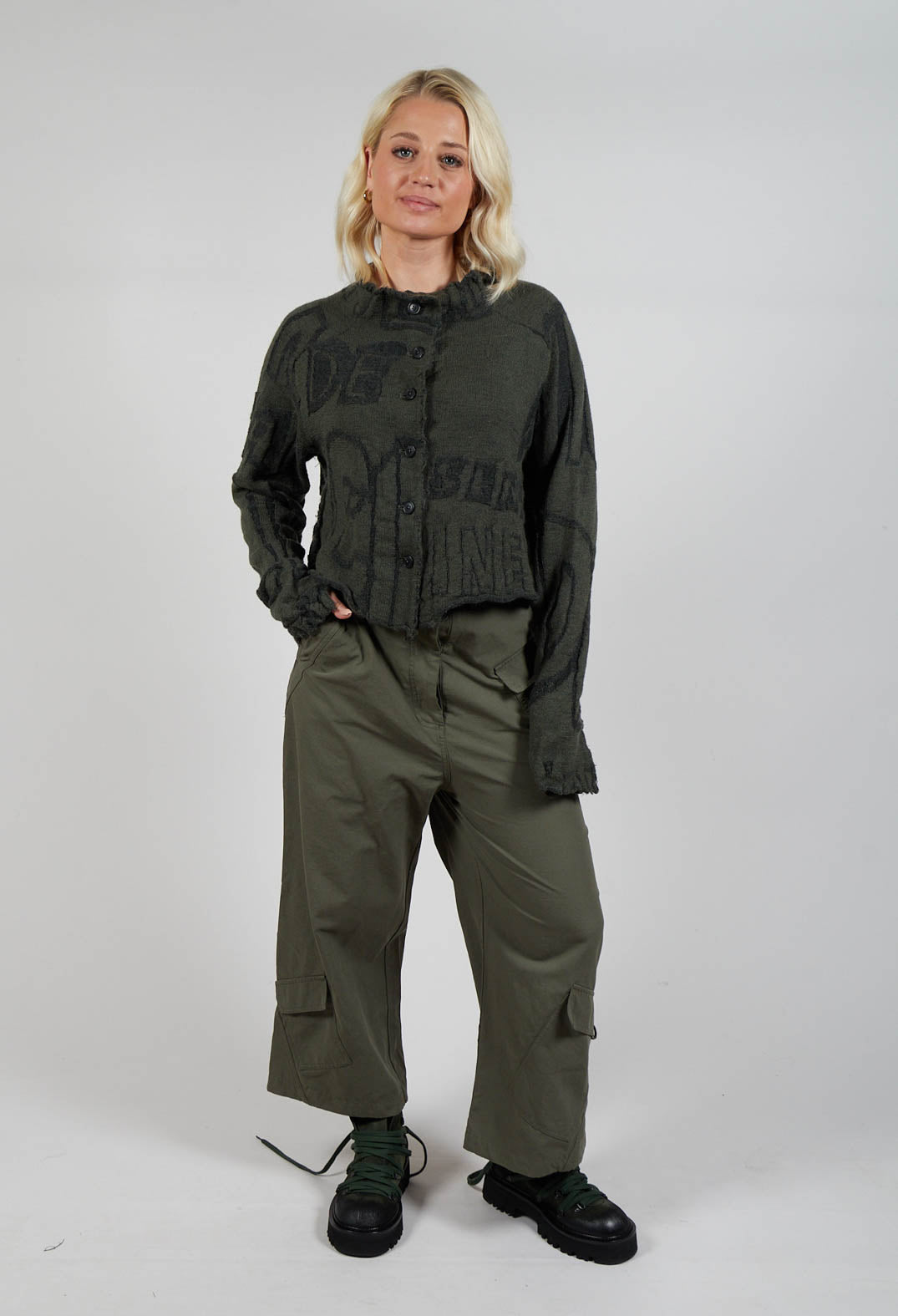 Cropped Fitted Cardigan in Camp Jacquard