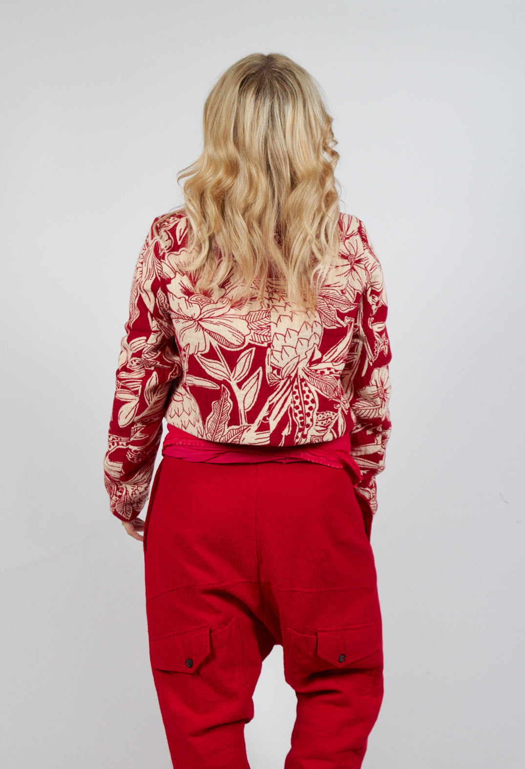 Cropped Fringe Jacket in Cardinal Jacquard