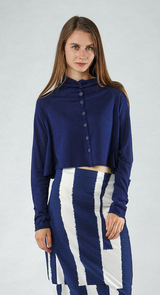 PRE-ORDER - Cropped Lightweight Cardigan in Black Offwhite (Pictured in Navy Offwhite)