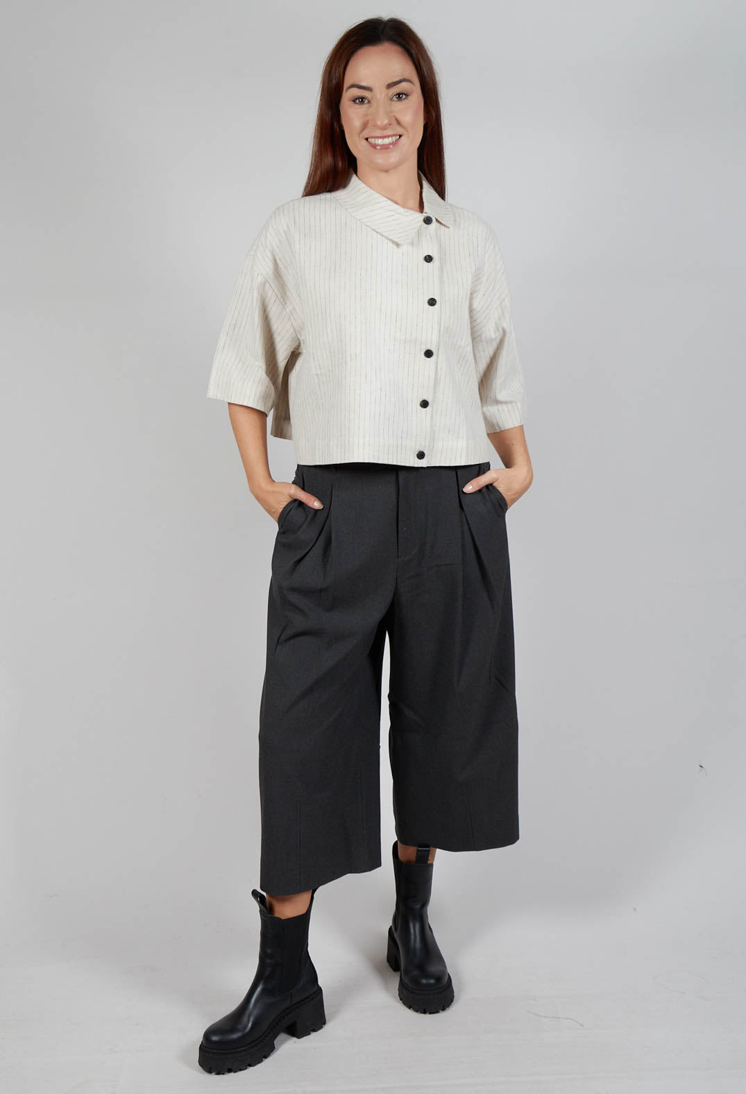 Cropped Pleated Trousers in Charcoal