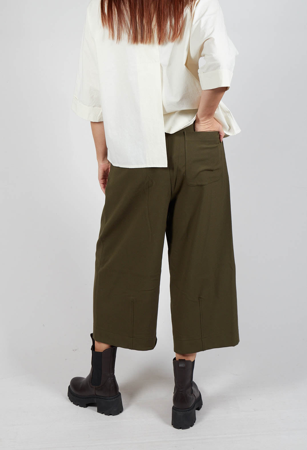 Cropped Pleated Trousers in Olive