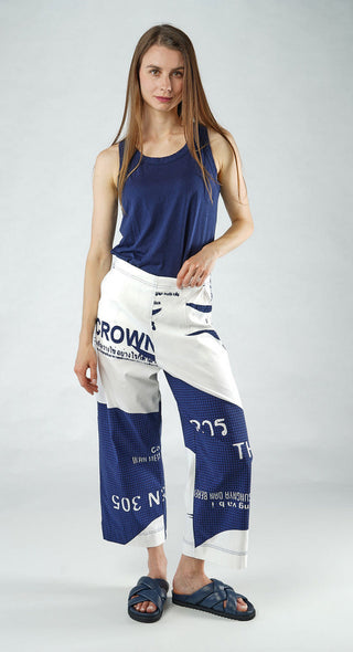 PRE-ORDER - Cropped Pull On Wide Leg Trousers in Navy Check (Pictured in Navy Print)