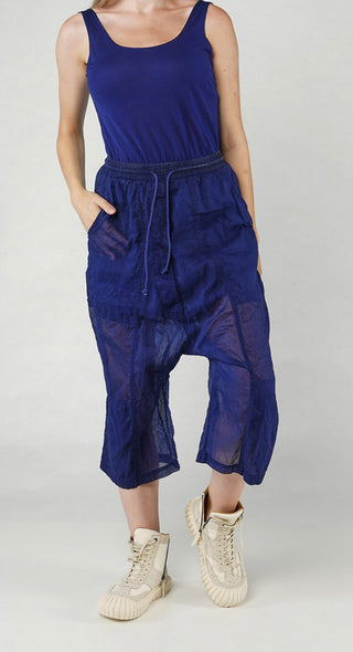 PRE-ORDER - Cropped Sheer Crinkled Trousers in Royal Paper (Pictured in Ocean Paper)