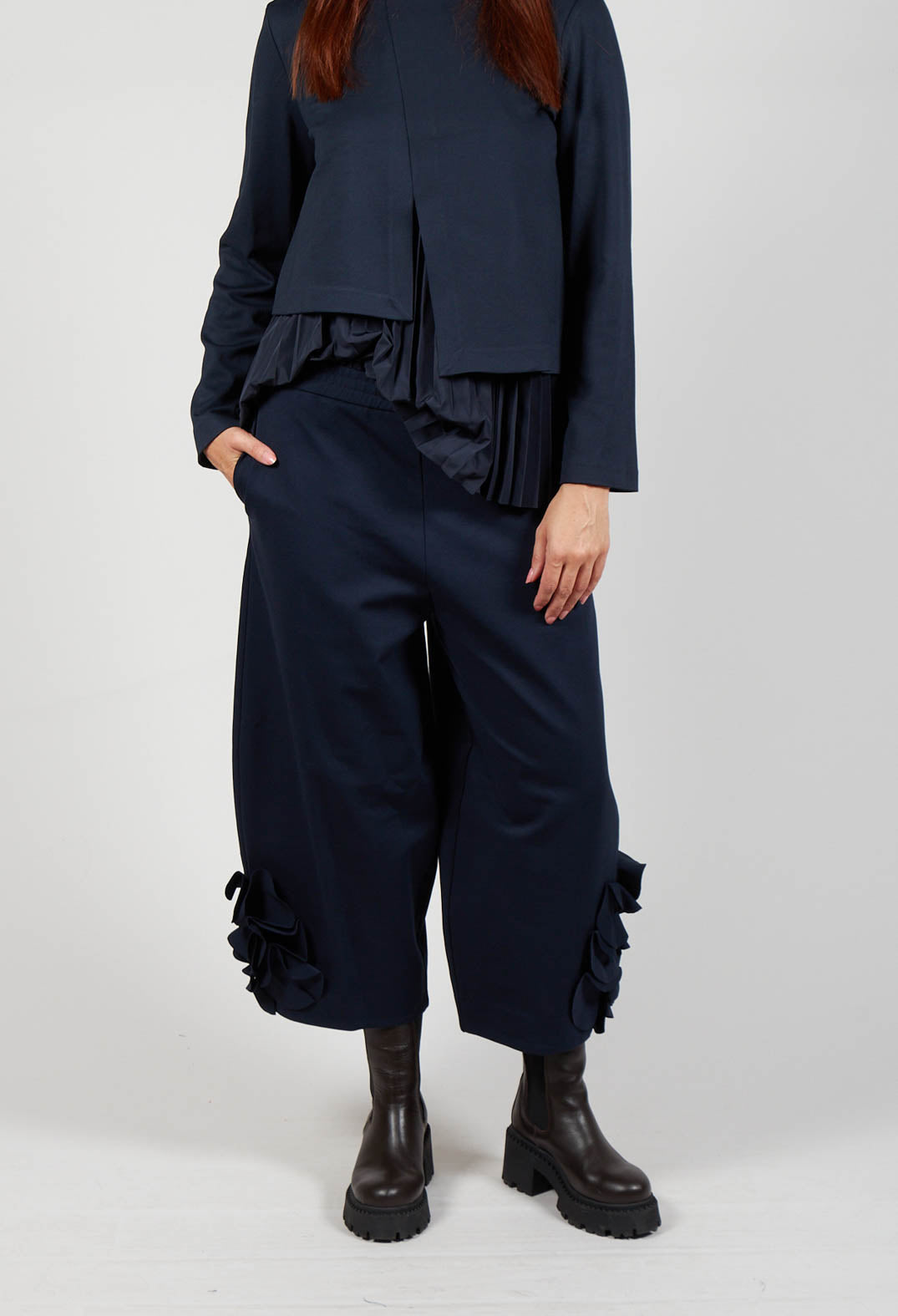 Cropped Trousers with Embellishment Detail in Blue Nights