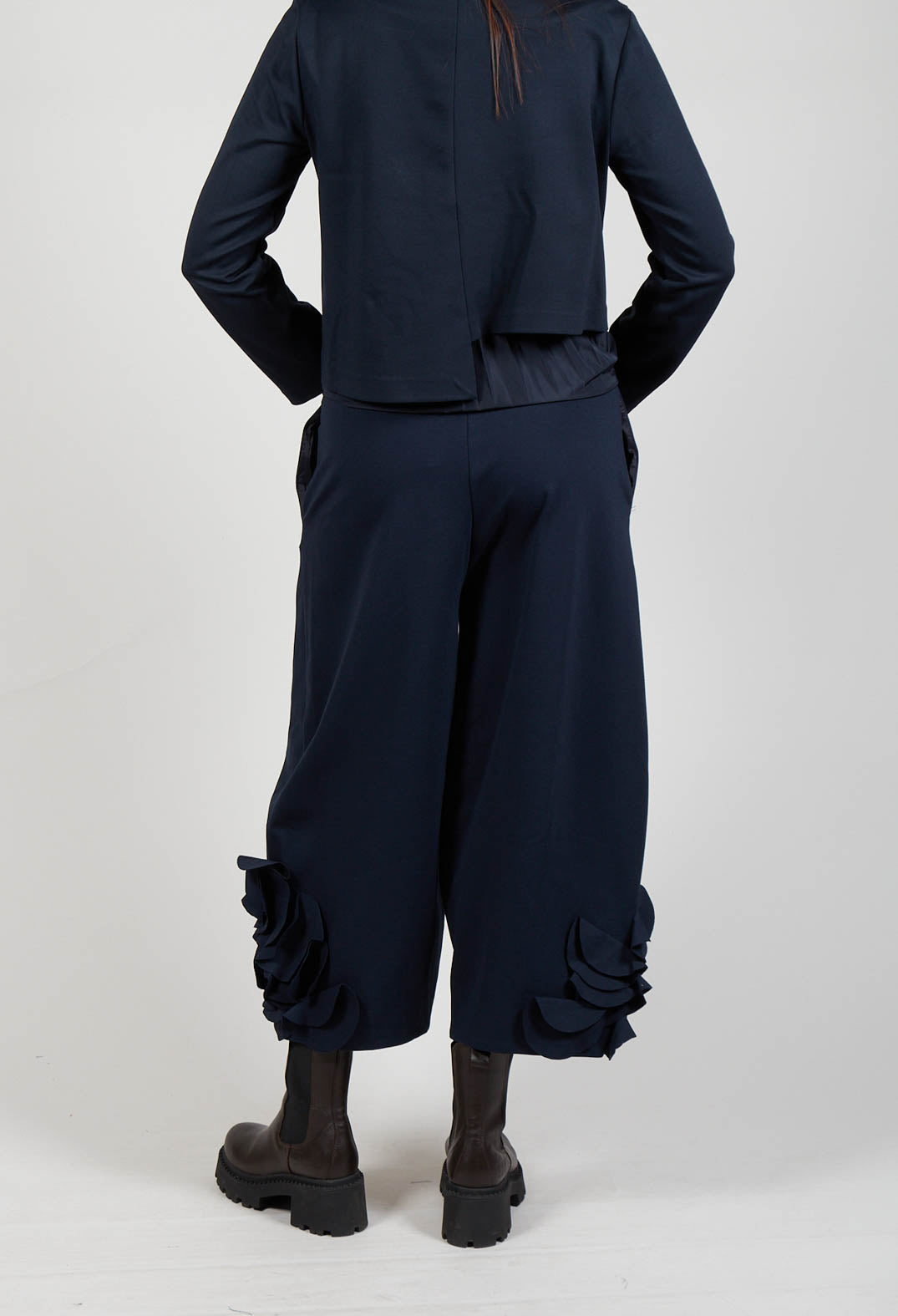 Cropped Trousers with Embellishment Detail in Blue Nights