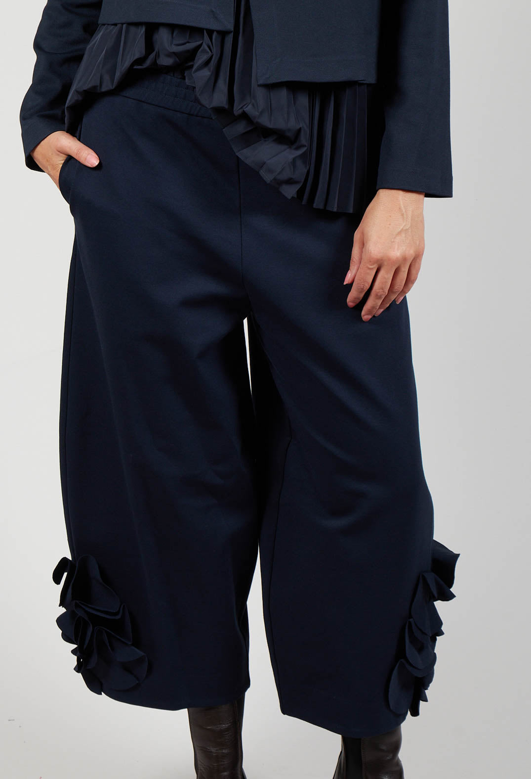 Cropped Trousers with Embellishment Detail in Blue Nights