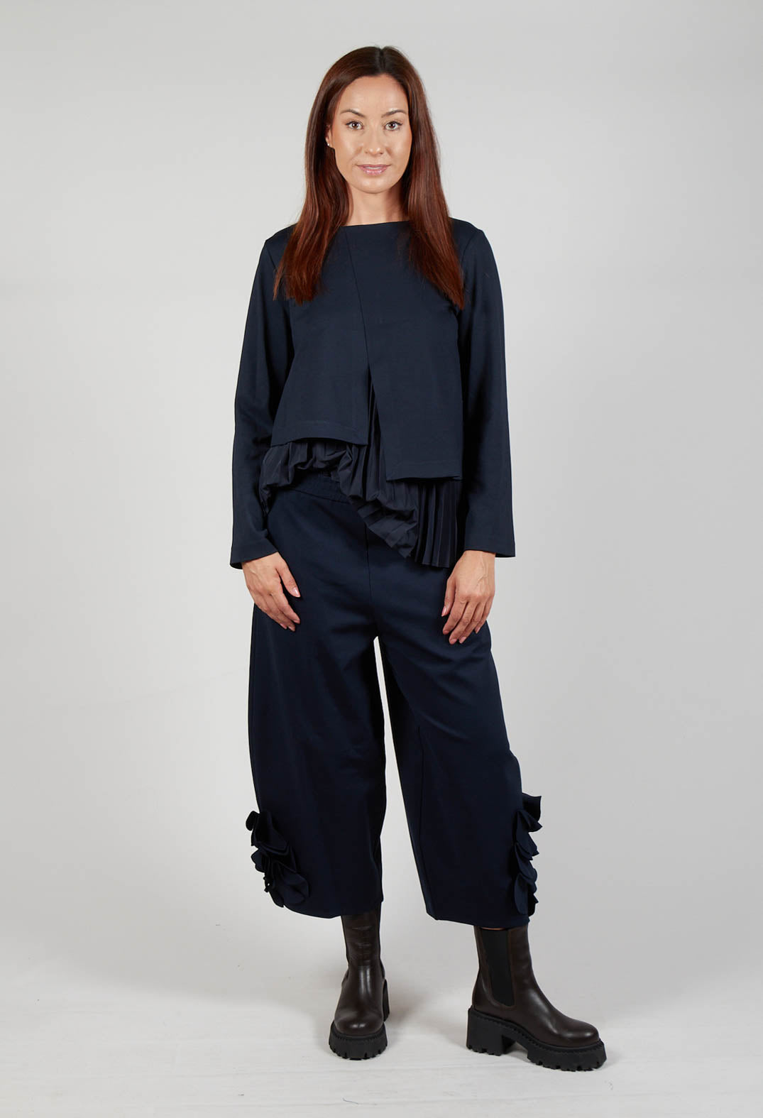 Cropped Trousers with Embellishment Detail in Blue Nights