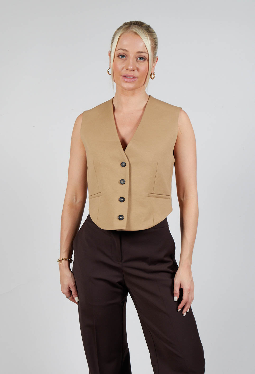 Cropped Waistcoat in Camel