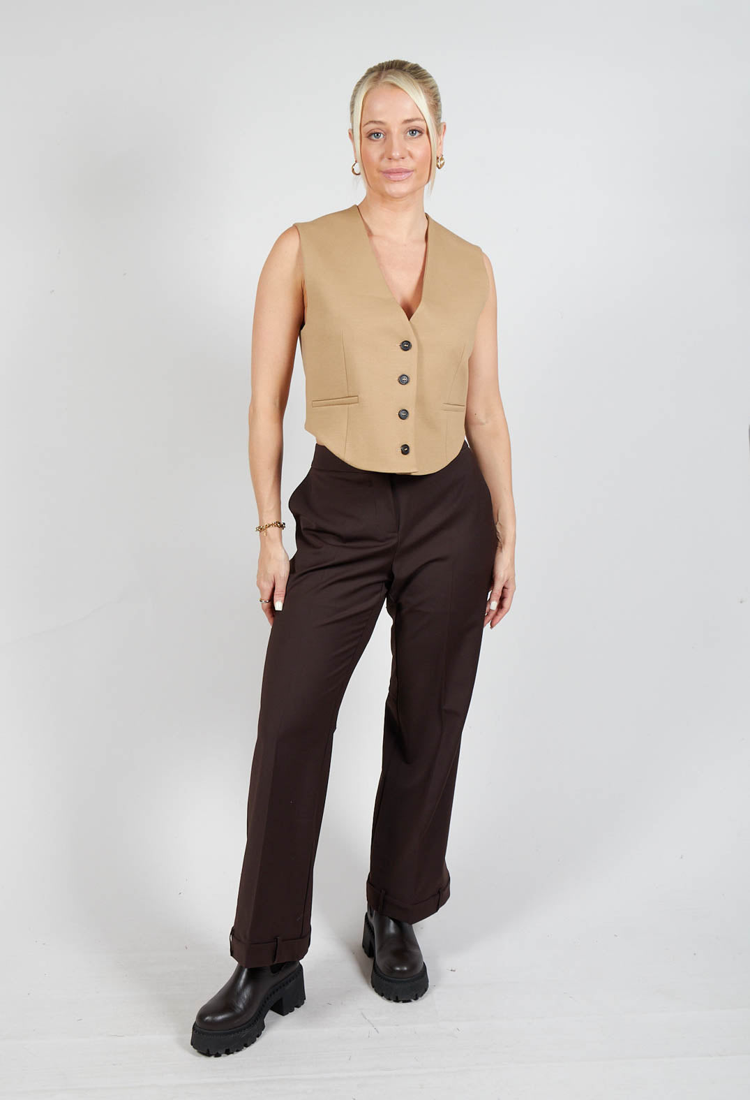 Cropped Waistcoat in Camel