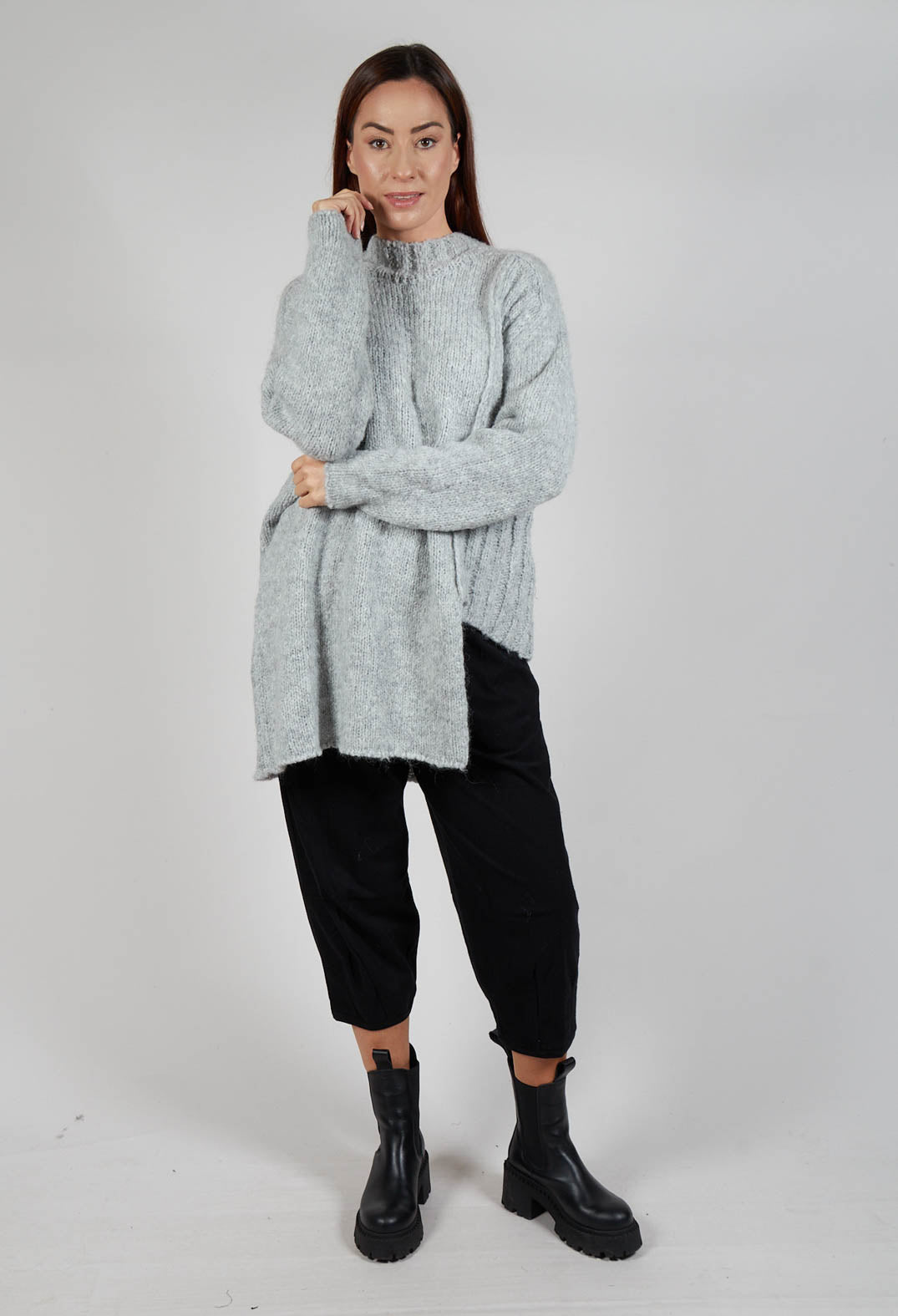 Cut Out Ribbed Jumper in Grey