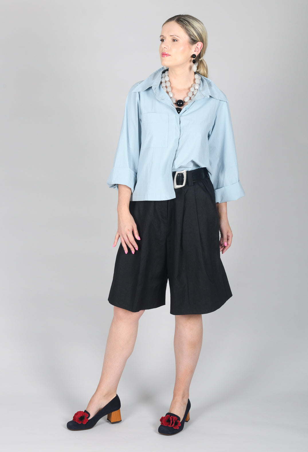 Cropped Patch Pocket Shirt in Blue